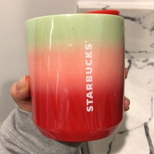 Starbucks mug, watermelon ombré color scheme, brand new, never used